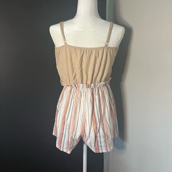 Lily Rose Woman's Tan Striped V Neckline Romper Outfit- Size S - Picture 3 of 12